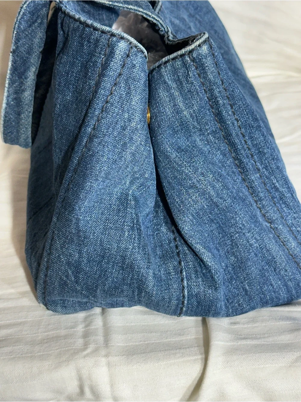 Prada Canapa Denim Tote Bag with Top Handles - Blue
